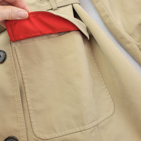 LOFT Womens Double Breasted Trench Coat Size 8 Khaki Lined Belted Timeless - Picture 9 of 16